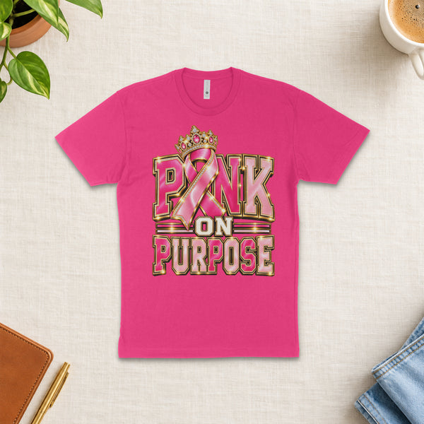 Pink on Purpose | Breast Cancer Awareness Tee — styled flat-lay mockup