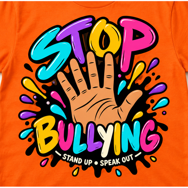 Close-up of the Stop Bullying tee graphic