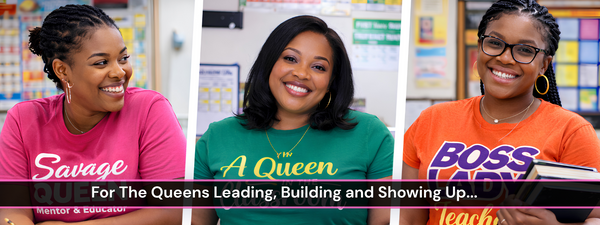 Teacher Queens educator tee collection lifestyle image